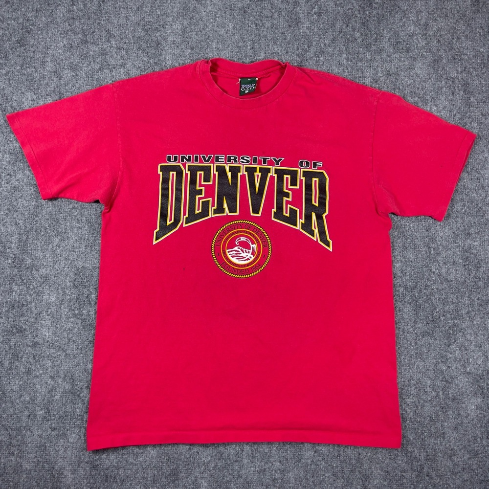 Vintage University of Denver T-Shirt Mens XL Red Graphic Short Sleeve Tee